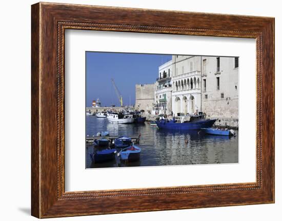 Blue Wooden Boats and Fishing Vessels in the Walled Harbour of Monopoli in Apulia, Italy, Europe-Stuart Forster-Framed Photographic Print