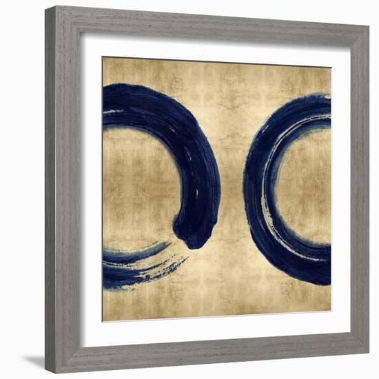 Blue Zen Circle on Gold II-Ellie Roberts-Framed Art Print