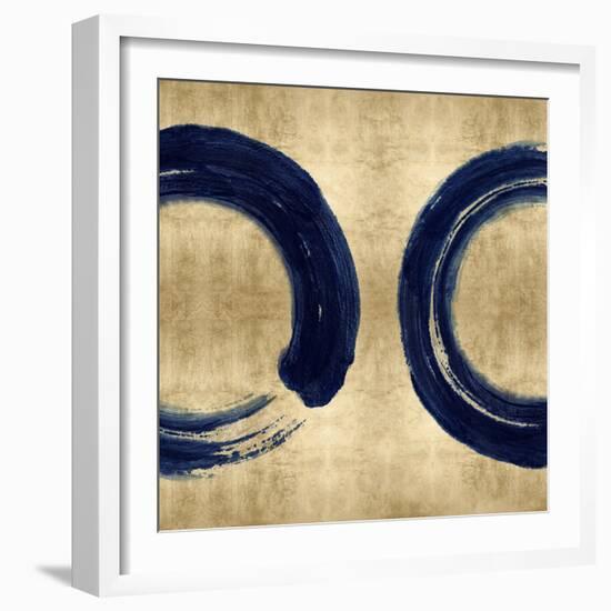 Blue Zen Circle on Gold II-Ellie Roberts-Framed Art Print