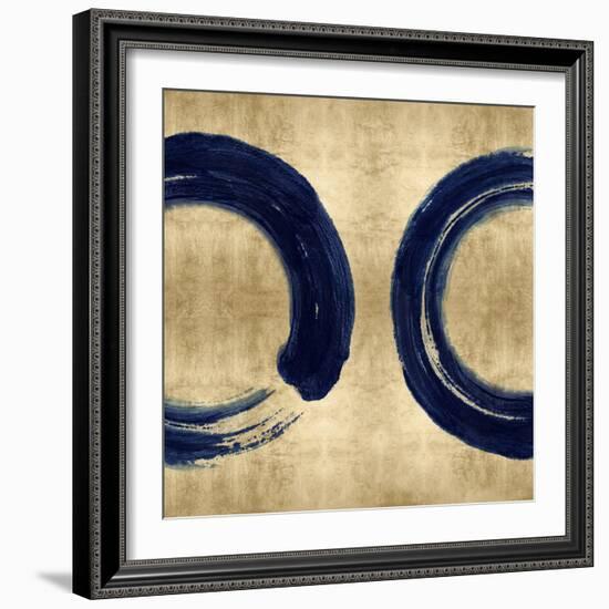 Blue Zen Circle on Gold II-Ellie Roberts-Framed Art Print