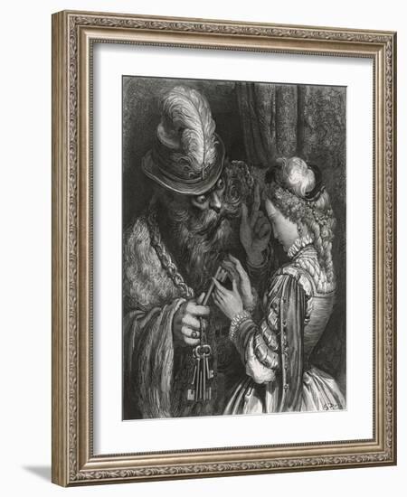 Bluebeard Warns Her About the Key to the Room She is Forbidden to Enter-Gustave Dor?-Framed Photographic Print