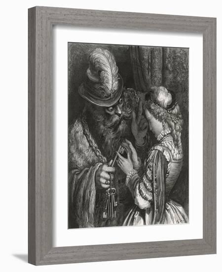 Bluebeard Warns Her About the Key to the Room She is Forbidden to Enter-Gustave Dor?-Framed Photographic Print