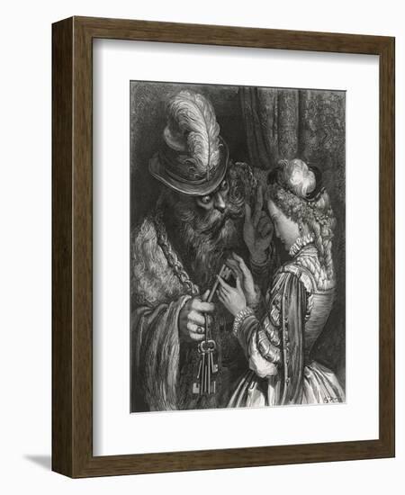 Bluebeard Warns Her About the Key to the Room She is Forbidden to Enter-Gustave Dor?-Framed Photographic Print