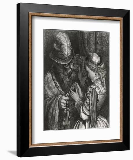 Bluebeard Warns Her About the Key to the Room She is Forbidden to Enter-Gustave Dor?-Framed Photographic Print