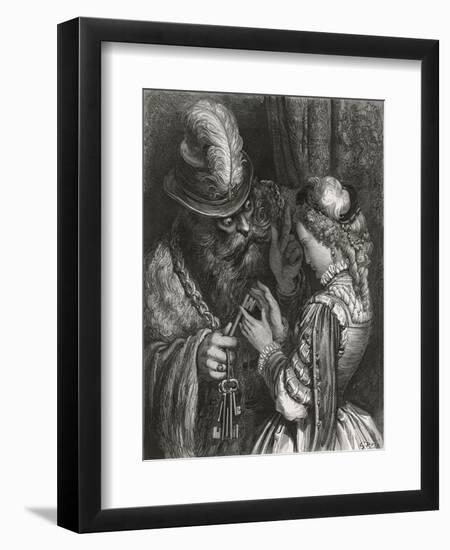 Bluebeard Warns Her About the Key to the Room She is Forbidden to Enter-Gustave Dor?-Framed Photographic Print