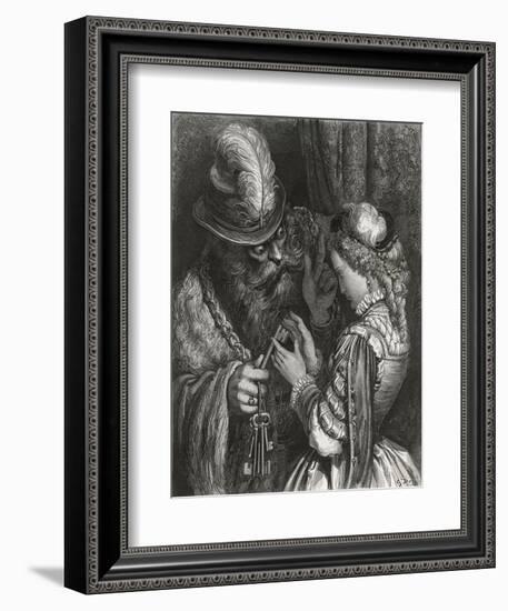 Bluebeard Warns Her About the Key to the Room She is Forbidden to Enter-Gustave Dor?-Framed Photographic Print