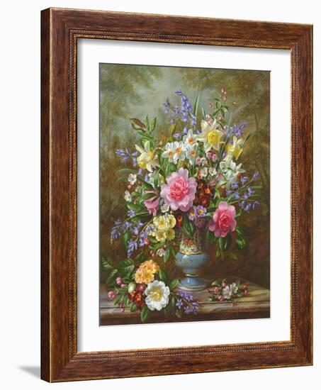 Bluebells, Daffodils, Primroses and Peonies in a Blue Vase-Albert-Charles Lebourg-Framed Giclee Print