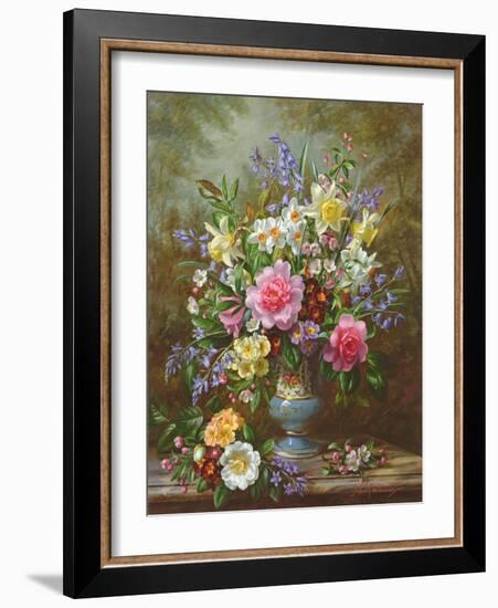 Bluebells, Daffodils, Primroses and Peonies in a Blue Vase-Albert-Charles Lebourg-Framed Giclee Print