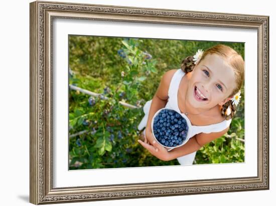 Blueberries, Summer, Child - Lovely Girl with Fresh Blueberries in the Garden-Gorilla-Framed Photographic Print