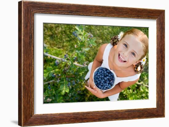 Blueberries, Summer, Child - Lovely Girl with Fresh Blueberries in the Garden-Gorilla-Framed Photographic Print