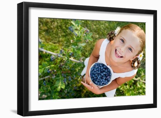Blueberries, Summer, Child - Lovely Girl with Fresh Blueberries in the Garden-Gorilla-Framed Photographic Print