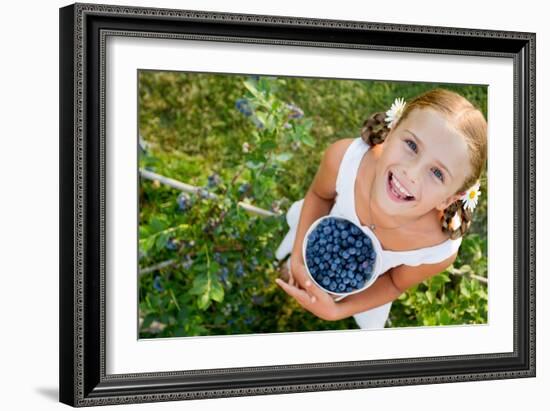 Blueberries, Summer, Child - Lovely Girl with Fresh Blueberries in the Garden-Gorilla-Framed Photographic Print