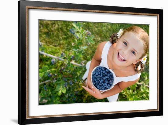 Blueberries, Summer, Child - Lovely Girl with Fresh Blueberries in the Garden-Gorilla-Framed Photographic Print