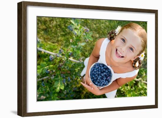 Blueberries, Summer, Child - Lovely Girl with Fresh Blueberries in the Garden-Gorilla-Framed Photographic Print