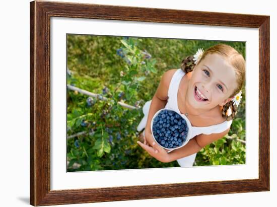 Blueberries, Summer, Child - Lovely Girl with Fresh Blueberries in the Garden-Gorilla-Framed Photographic Print