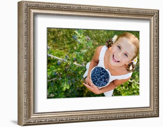 Blueberries, Summer, Child - Lovely Girl with Fresh Blueberries in the Garden-Gorilla-Framed Photographic Print