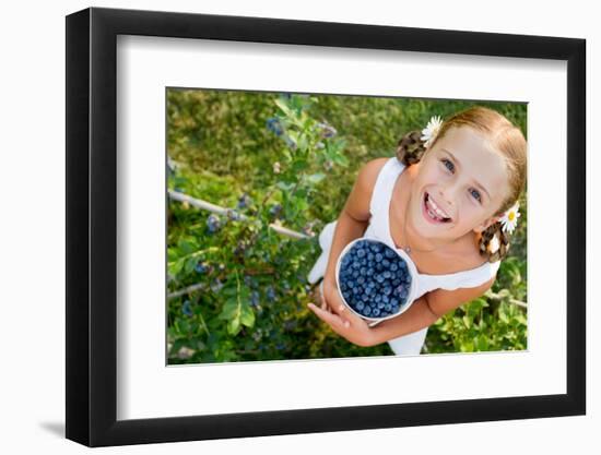 Blueberries, Summer, Child - Lovely Girl with Fresh Blueberries in the Garden-Gorilla-Framed Photographic Print