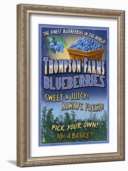 Blueberry Farm - Vintage Sign-Lantern Press-Framed Art Print