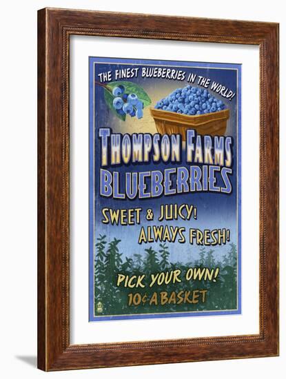 Blueberry Farm - Vintage Sign-Lantern Press-Framed Art Print