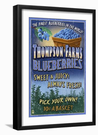 Blueberry Farm - Vintage Sign-Lantern Press-Framed Art Print