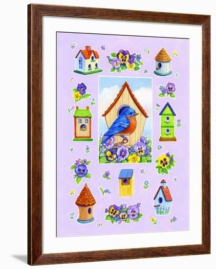 Bluebird and Pansies-Geraldine Aikman-Framed Giclee Print