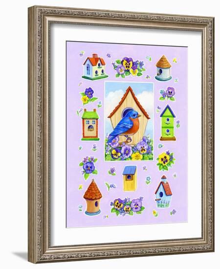 Bluebird and Pansies-Geraldine Aikman-Framed Giclee Print