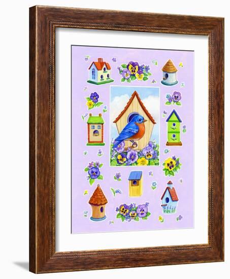 Bluebird and Pansies-Geraldine Aikman-Framed Giclee Print