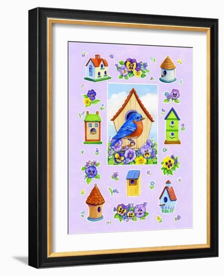 Bluebird and Pansies-Geraldine Aikman-Framed Giclee Print