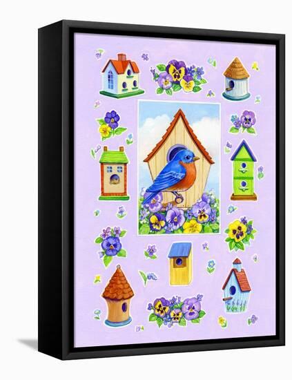 Bluebird and Pansies-Geraldine Aikman-Framed Premier Image Canvas