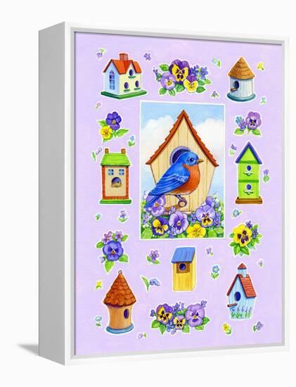 Bluebird and Pansies-Geraldine Aikman-Framed Premier Image Canvas