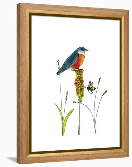 Bluebird on Seeds-Blenda Tyvoll-Framed Premier Image Canvas