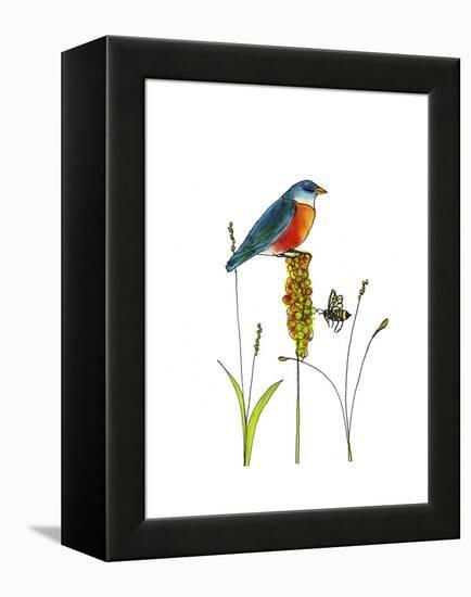 Bluebird on Seeds-Blenda Tyvoll-Framed Premier Image Canvas