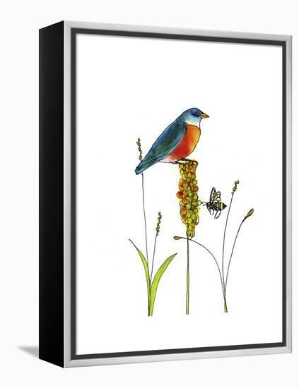 Bluebird on Seeds-Blenda Tyvoll-Framed Premier Image Canvas