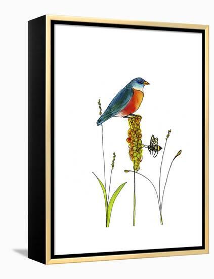 Bluebird on Seeds-Blenda Tyvoll-Framed Premier Image Canvas