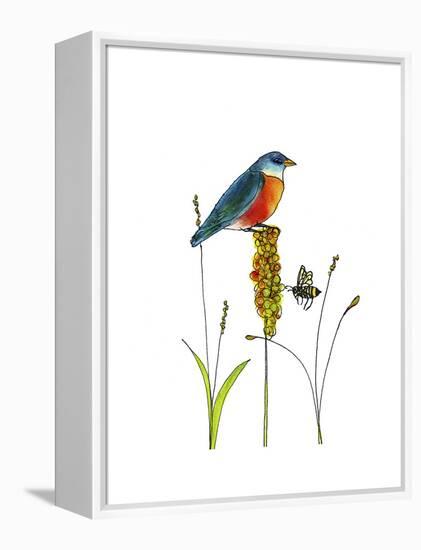 Bluebird on Seeds-Blenda Tyvoll-Framed Premier Image Canvas