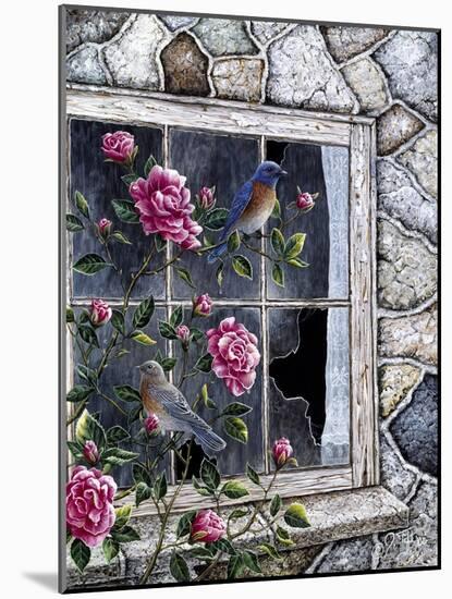 Bluebirds in Window-Jeff Tift-Mounted Giclee Print