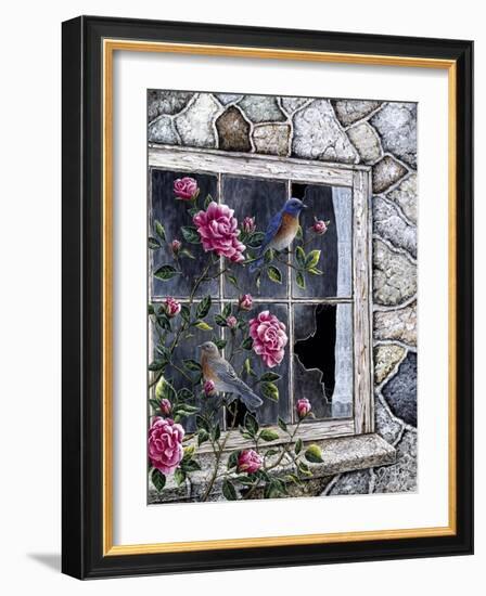 Bluebirds in Window-Jeff Tift-Framed Giclee Print