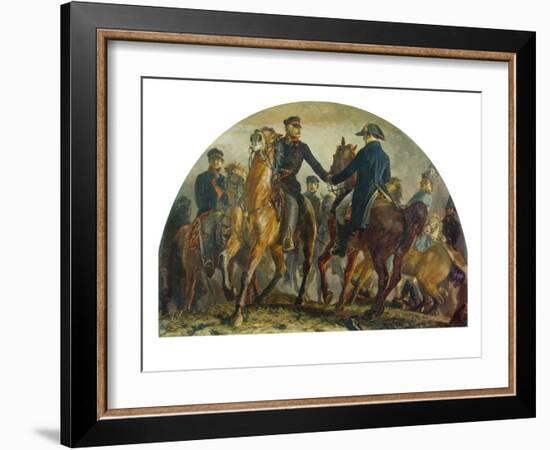 Bluecher and Wellington Meet after the Battle of Belle-Alliance (Waterloo)-Adolph von Menzel-Framed Giclee Print