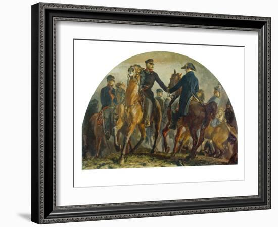 Bluecher and Wellington Meet after the Battle of Belle-Alliance (Waterloo)-Adolph von Menzel-Framed Giclee Print