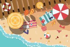 Summer Beach in Flat Design, Sea Side and Beach Items, Vector Illustration-BlueLela-Framed Art Print