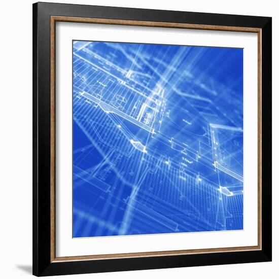 Blueprint - Architecture House Plan Background--Vladimir--Framed Art Print