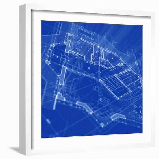 Blueprint - Architecture House Plan Background--Vladimir--Framed Art Print