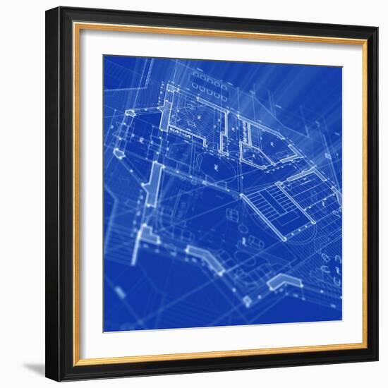 Blueprint - Architecture House Plan Background--Vladimir--Framed Art Print