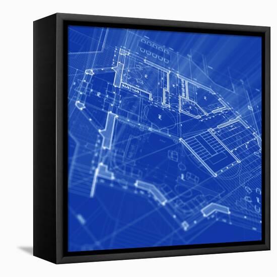 Blueprint - Architecture House Plan Background--Vladimir--Framed Stretched Canvas