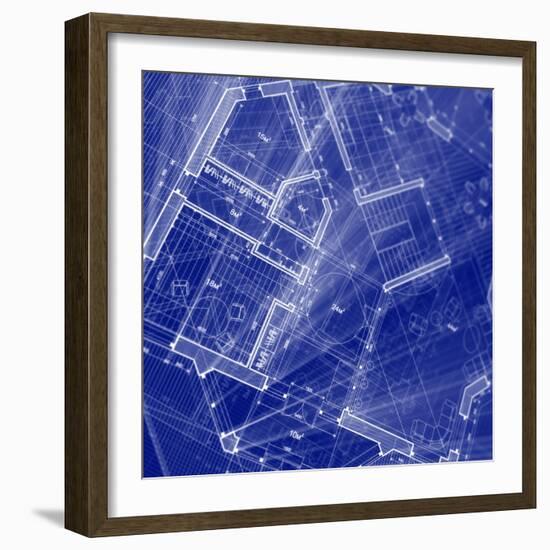 Blueprint - Architecture House Plan Background--Vladimir--Framed Art Print