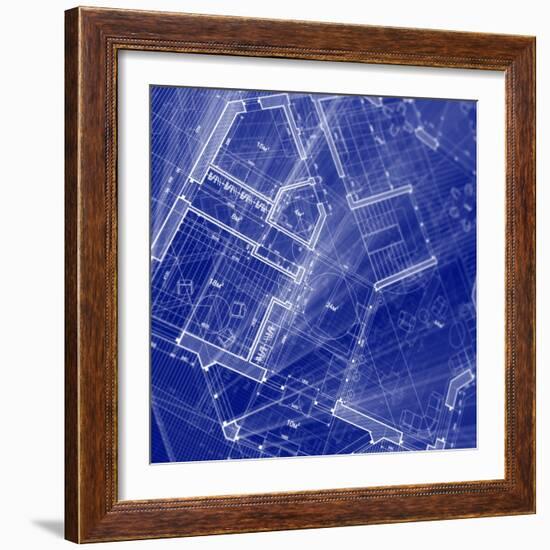 Blueprint - Architecture House Plan Background--Vladimir--Framed Art Print