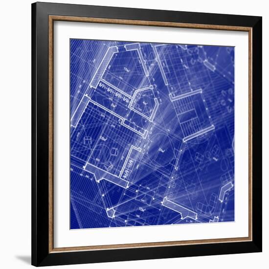 Blueprint - Architecture House Plan Background--Vladimir--Framed Art Print