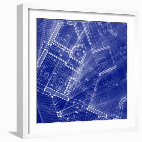 Blueprint - Architecture House Plan Background--Vladimir--Framed Art Print