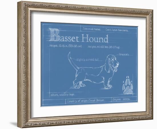 Blueprint Basset Hound-Ethan Harper-Framed Art Print