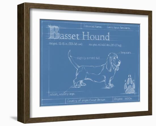 Blueprint Basset Hound-Ethan Harper-Framed Art Print